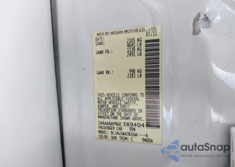 2016 Nissan Maxima 3.5 Sl из США, поврежденный, VIN 1N4AA6AP6GC389404